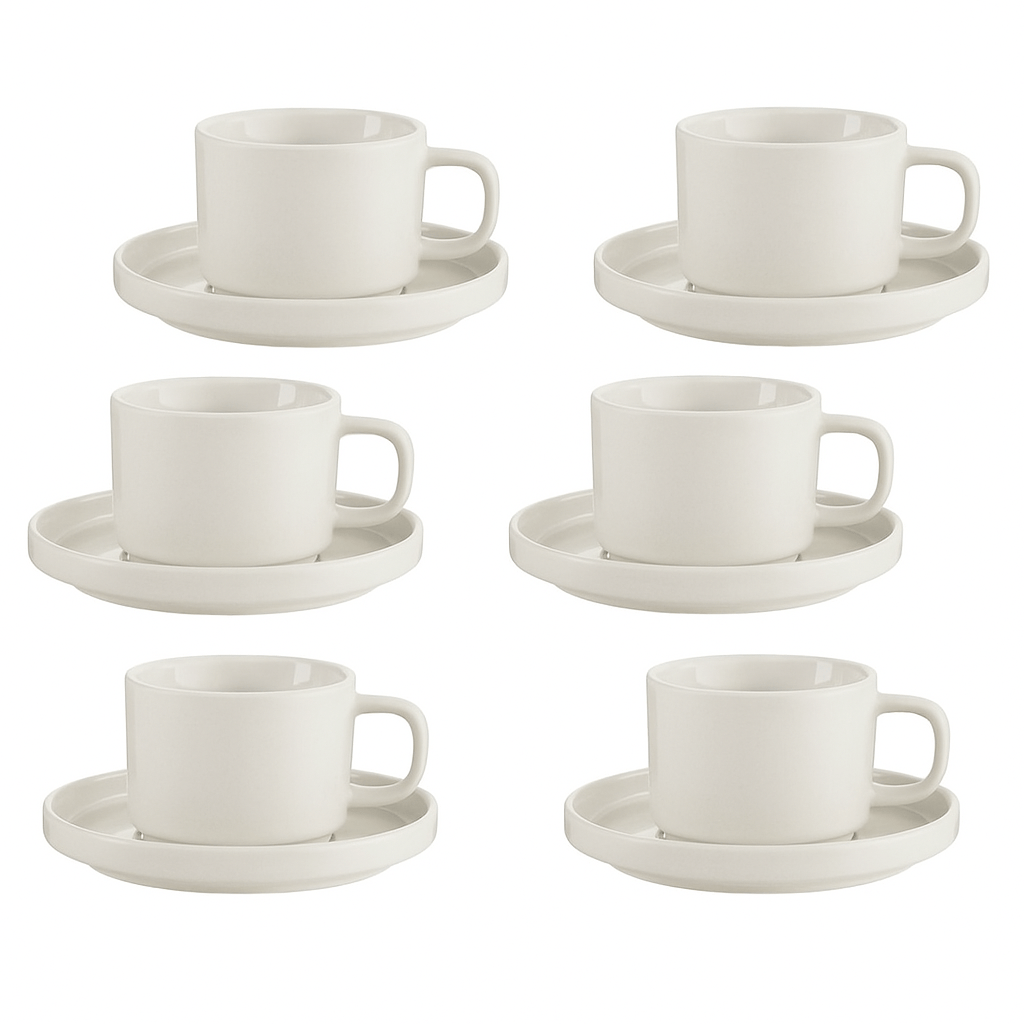 Almina Mondo - Koffieset - 12 - delig - Wit - 220ml - Porselein - Koffiekopjes - TEKZEN