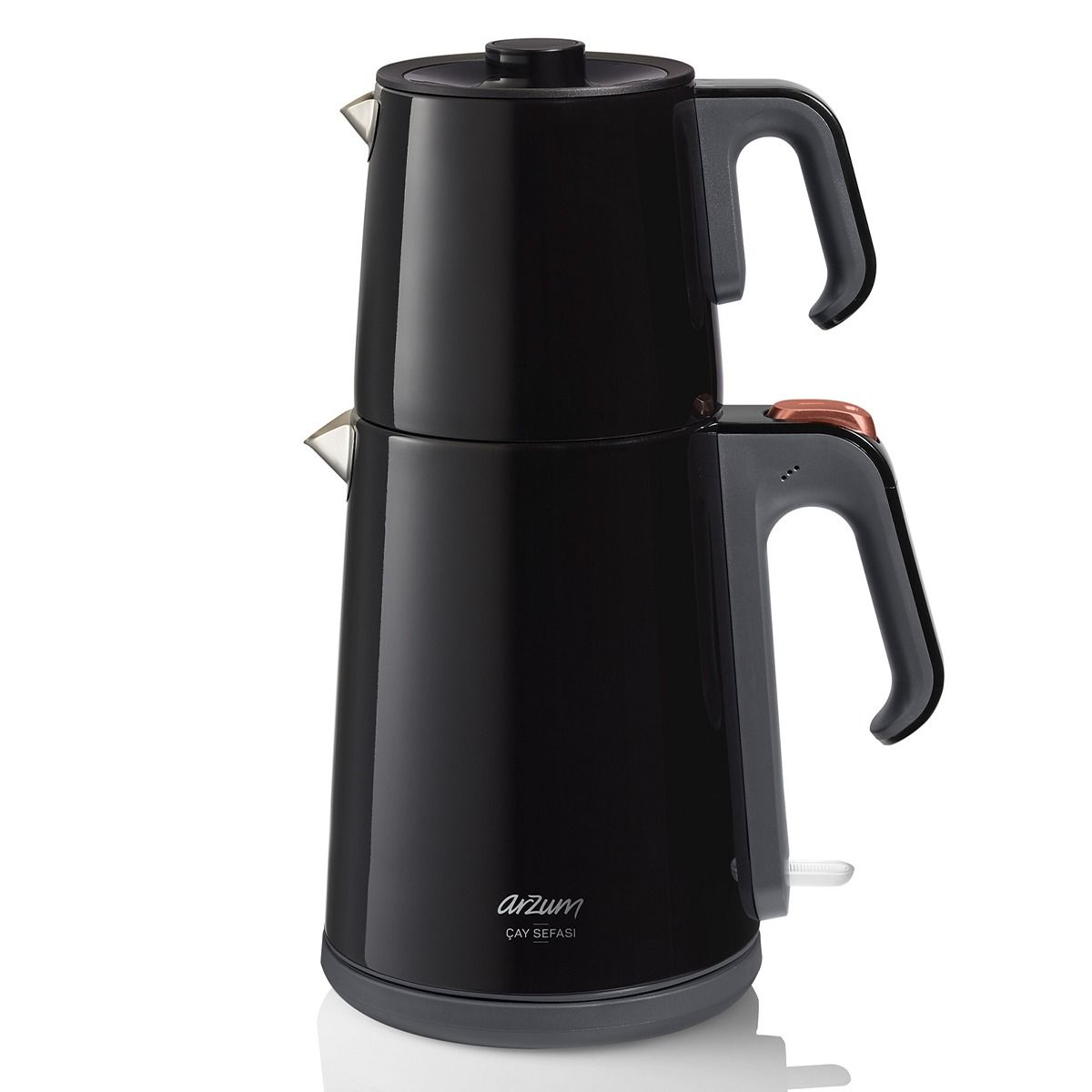 Arzum Cay Sefasi AR3080 Zwart - Elektrische Theepot - Inox - 1.8L + 1.2L - Led - indicator - 360° Basis - 1650W - TEKZEN