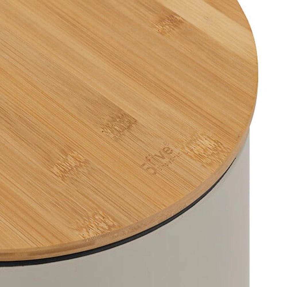 5Five Abfalleimer mit Bambusdeckel – Beige – 30 l – Treteimer – Rund – Metall