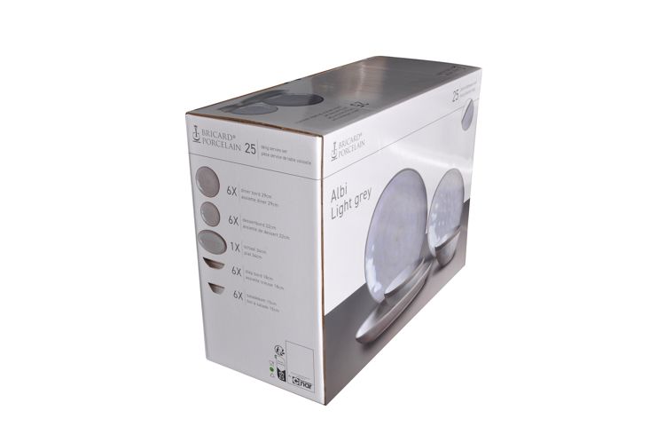 Bricard Albi, Porseleinen Serviesset, 25-delig, 6 Persoons, Lichtgrijs, Dinner Set – verpakking