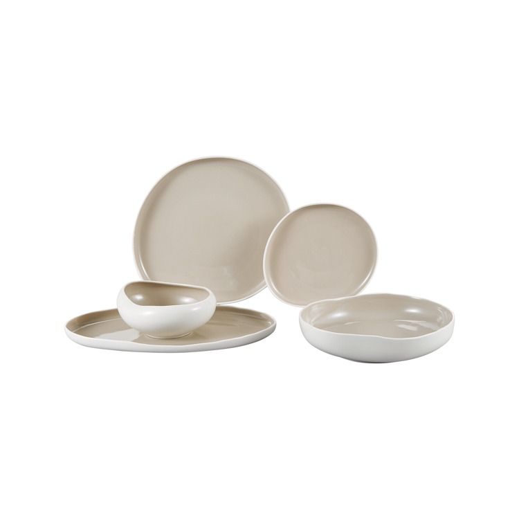 Bricard Barles - Porseleinen Dinner Set - Serviesset - 25 - delig - 6 - Persoons - Wit/Taupe - Japandi - TEKZEN