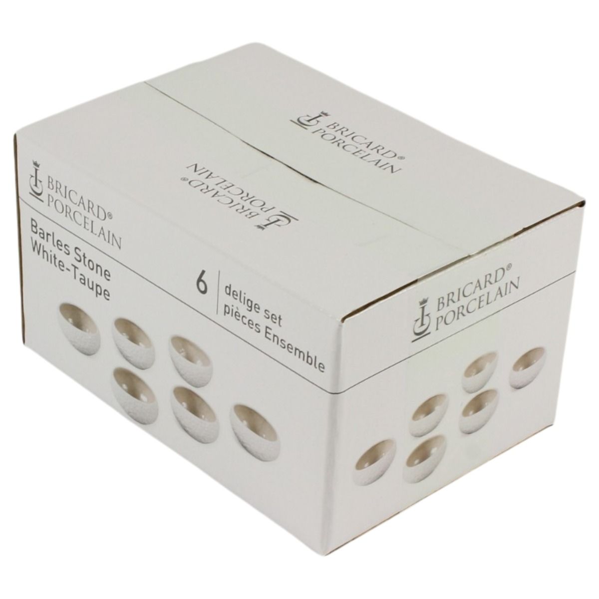 Bricard Barles Stone, Kommenset, 6-delig, Ø8,5x4cm, Wit/Taupe – verpakking