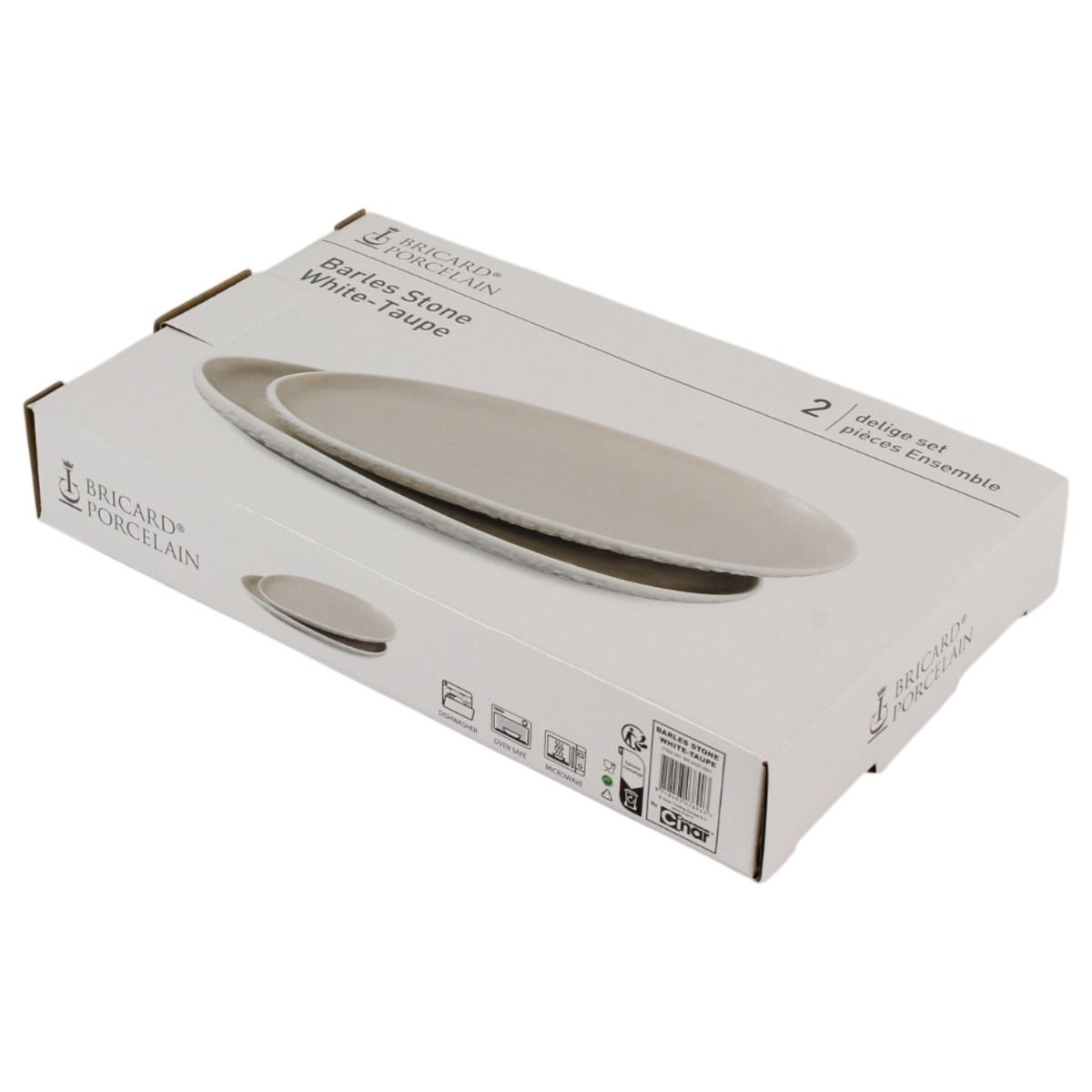 Bricard Barles Stone, Schalen Set, 2-delig, 23x14x2cm, Wit/Taupe – verpakking