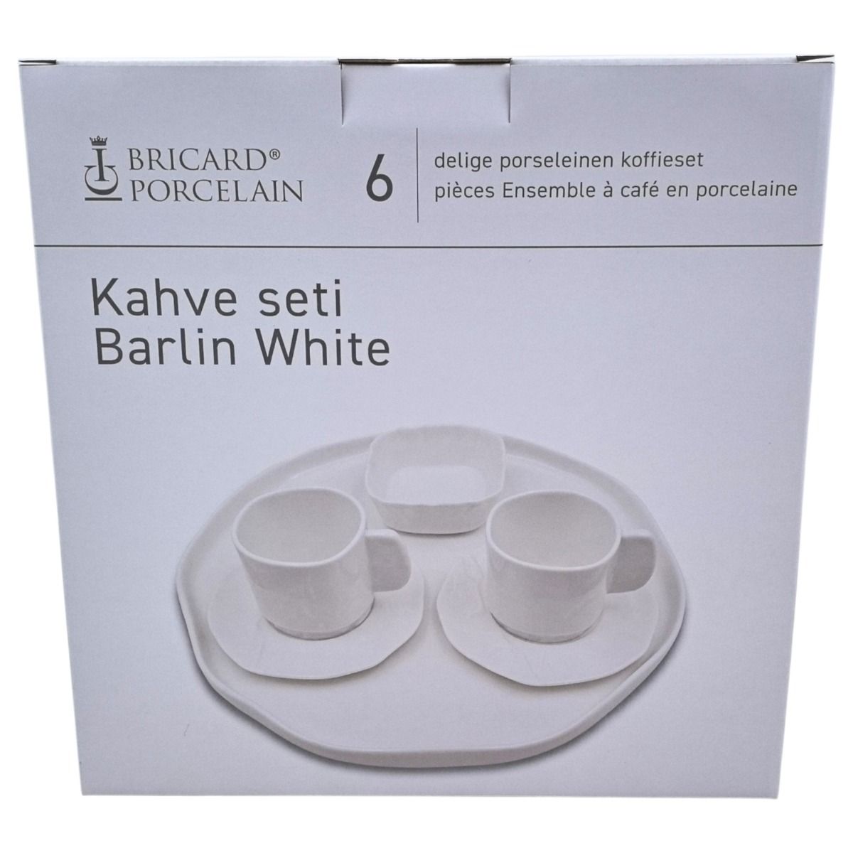 Bricard Barlin, Ontbijtset, 6-delig, 2-Persoons, Koffiekopjes, Kom & Dienblad, Wit, Porselein – verpakking