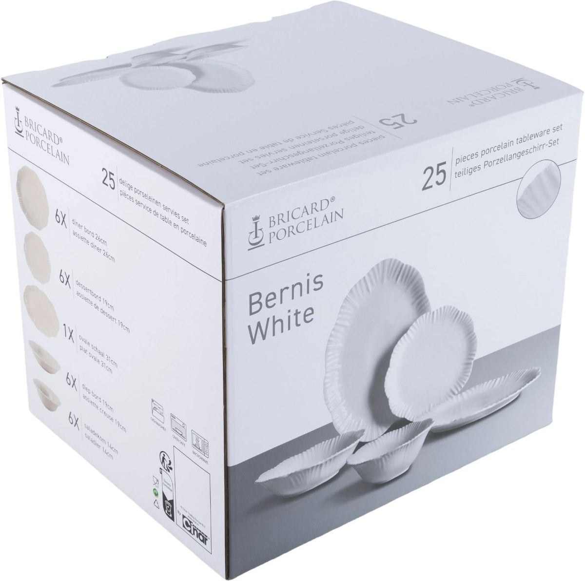Bricard Bernis, Serviesset, 25-delig, 6-Persoons, Wit, Dinner Set, Keramiek – verpakking