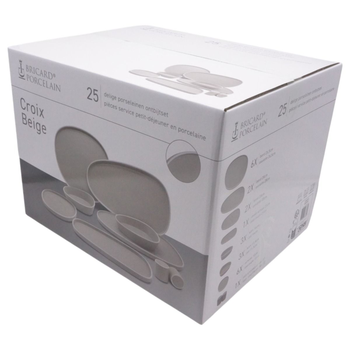 Bricard Croix, Ontbijtset, 25-delig, Beige, 6-Persoons, Porselein, Serviesset – verpakking