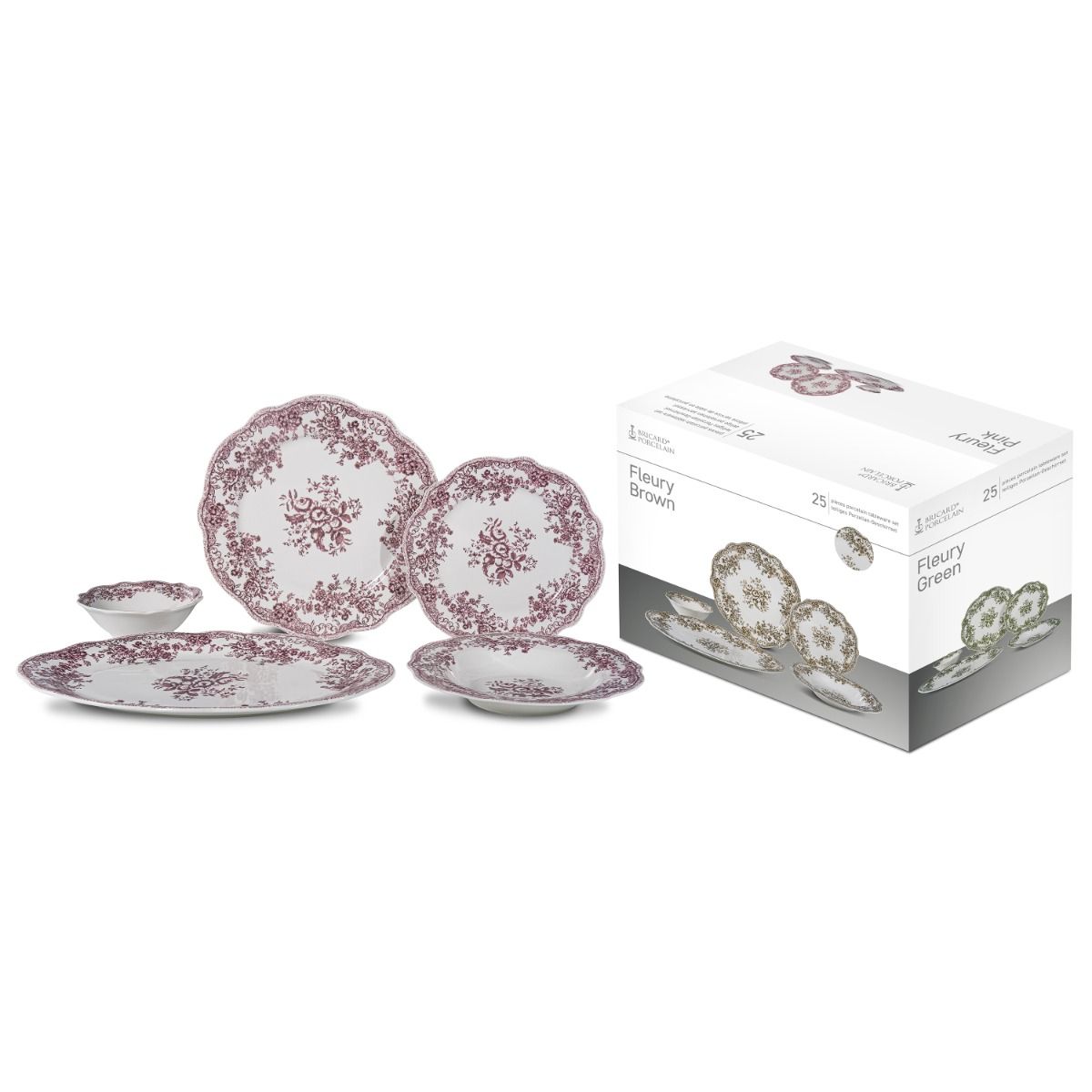 Bricard Fleury, Vintage Serviesset, 25-delig, 6-Persoons, Roze/Wit, Dinner Set, Porselein – aanvullende productfoto 7
