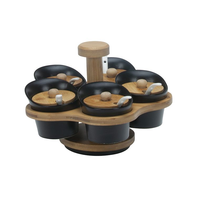 Bricard Kommetjes Set - Zwart - Keramiek - Bamboe - 16 - delig - TEKZEN