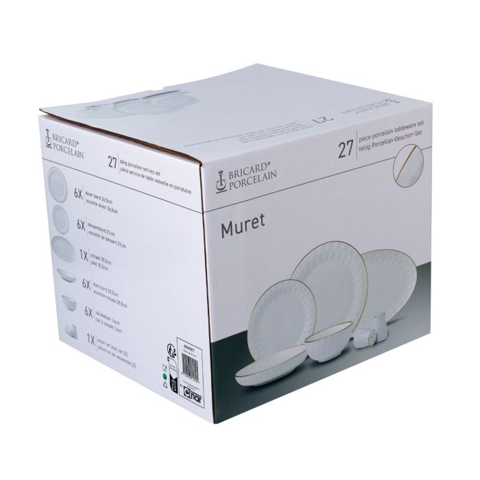 Bricard Muret Serviesset Wit/goud 27-delig Porselein – productfoto 8