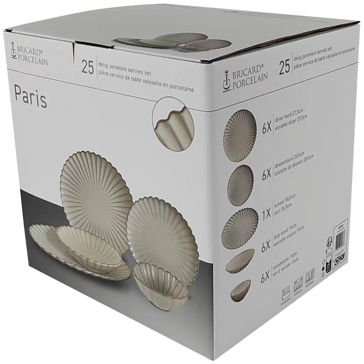 Bricard Paris - Porseleinen Dinner Set - Serviesset - 25 - delig - 6 - Persoons - Wit - TEKZEN