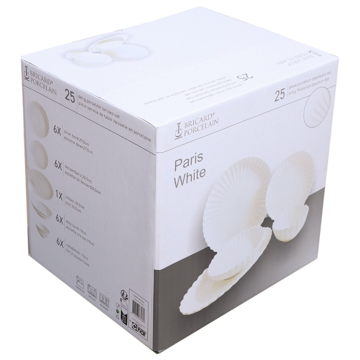 Bricard Paris, Porseleinen Serviesset, 25-delig, 6-Persoons, Wit, Dinner Set – verpakking