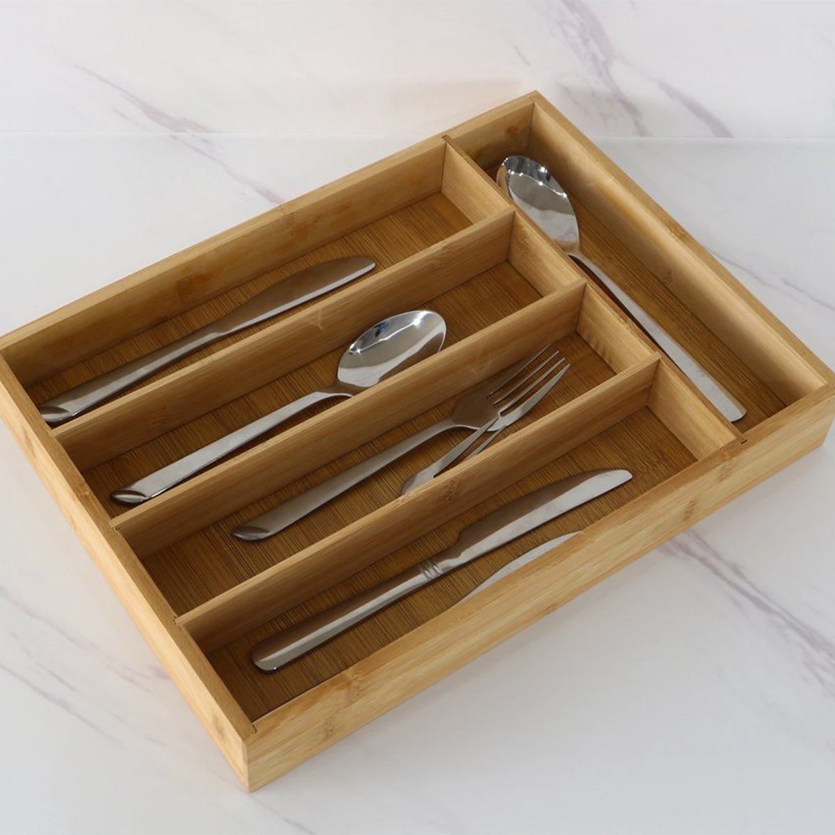 Cheffinger Bestekbak - Bamboe - 35x25x5cm - 5 Vaks - Besteklade - TEKZEN