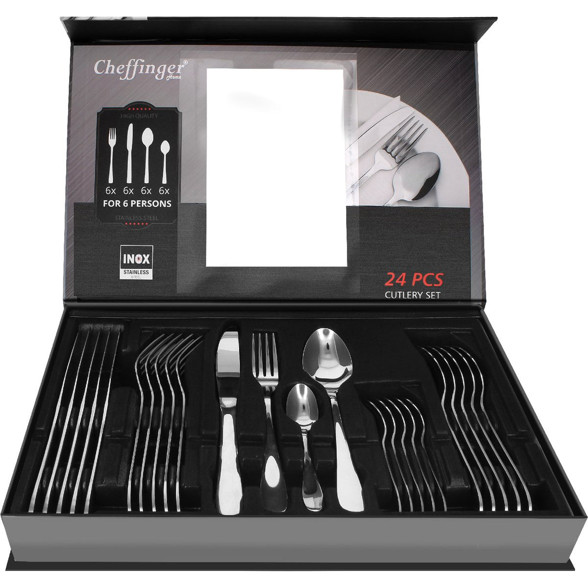 Cheffinger Bestekset - 24 - delig - Zilver - Voor 6 Personen - RVS - TEKZEN