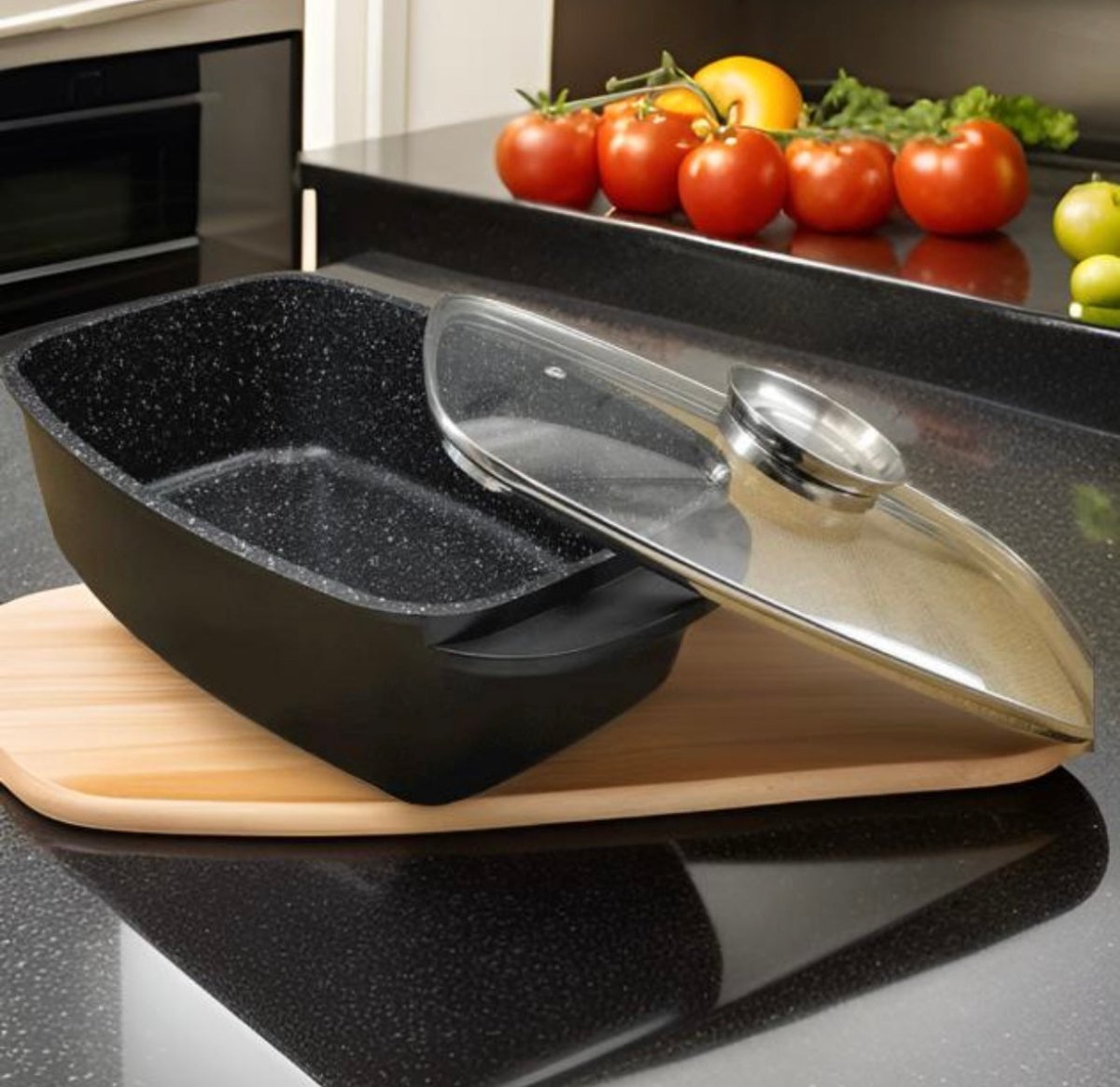 Cheffinger Braadslede met Deksel - 38cm - Zwart - Inductie - Braadpan - Braadslee - TEKZEN