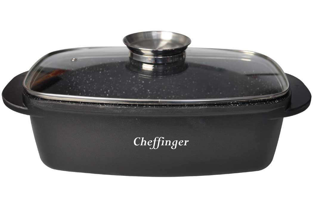 Cheffinger Braadslede met Deksel - 38cm - Zwart - Inductie - Braadpan - Braadslee - TEKZEN