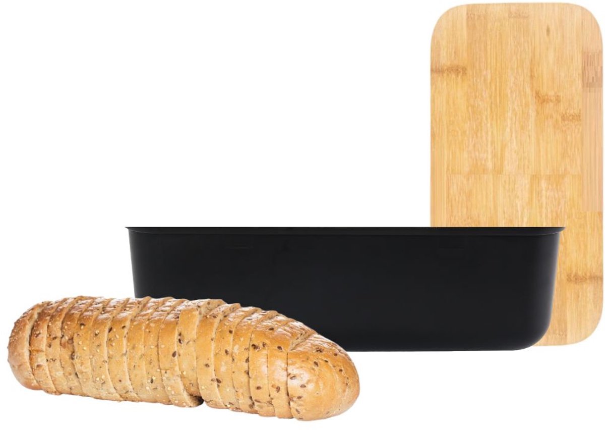 Cheffinger Broodtrommel - Bamboe - Zwart - Brooddoos - Brood Bewaren - Vershouddoos voor Brood - TEKZEN