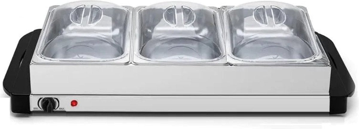 Cheffinger Buffetwarmer - Warmhoudplaat - Voedselwarmer - 3x2.4L - Roestvrij Staal - TEKZEN