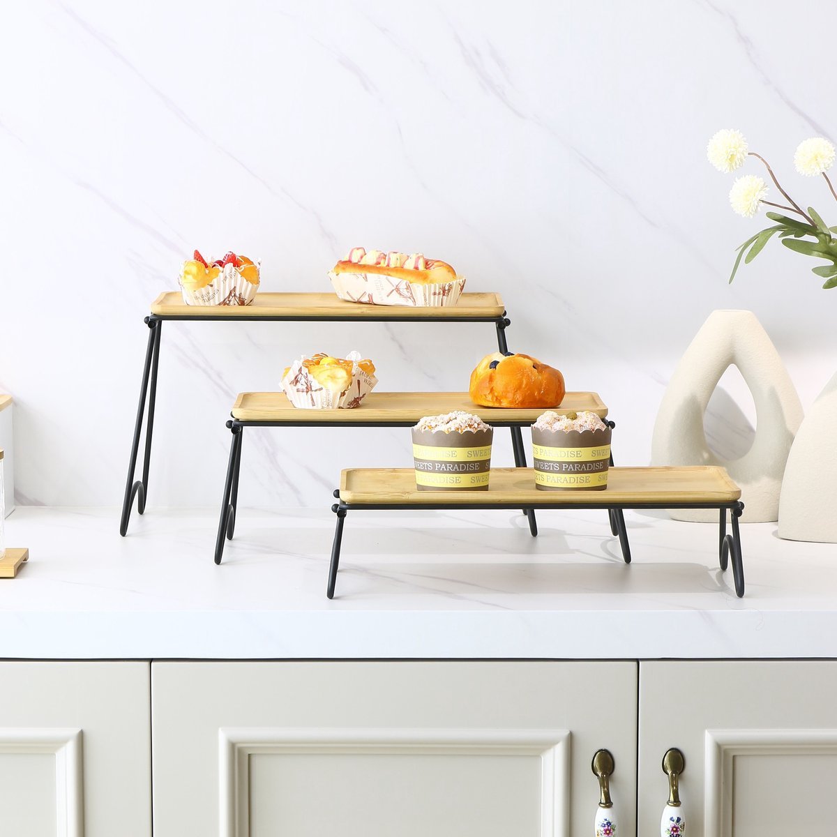 Cheffinger Dienbladen Set met Pootjes - 3 - delig - Bamboe - TEKZEN