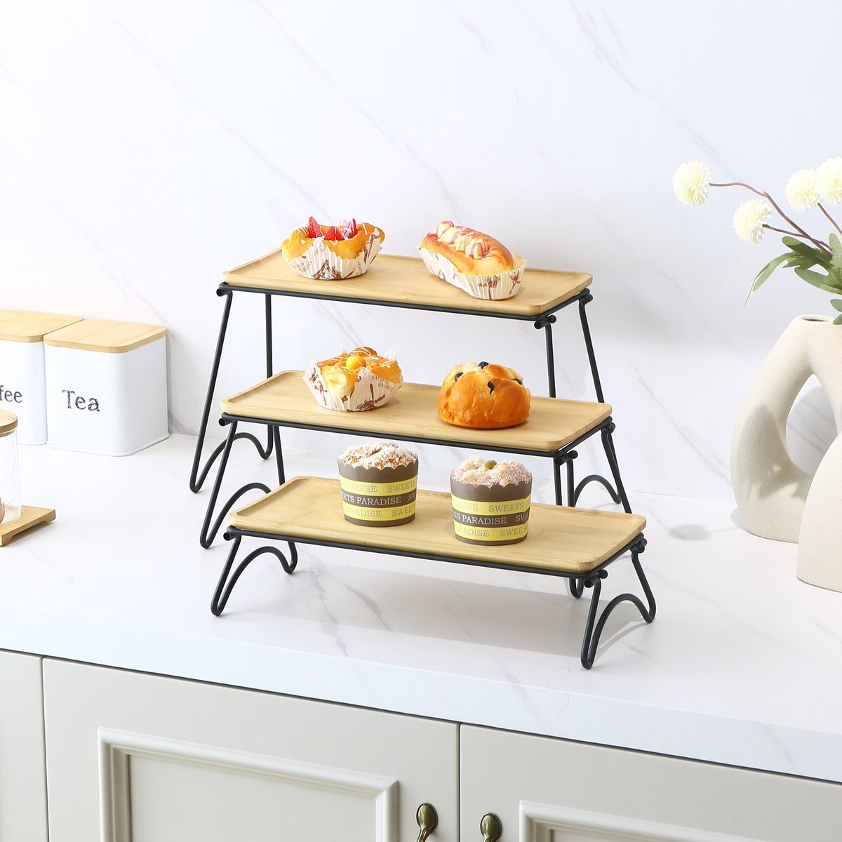 Cheffinger Dienbladen Set met Pootjes - 3 - delig - Bamboe - TEKZEN