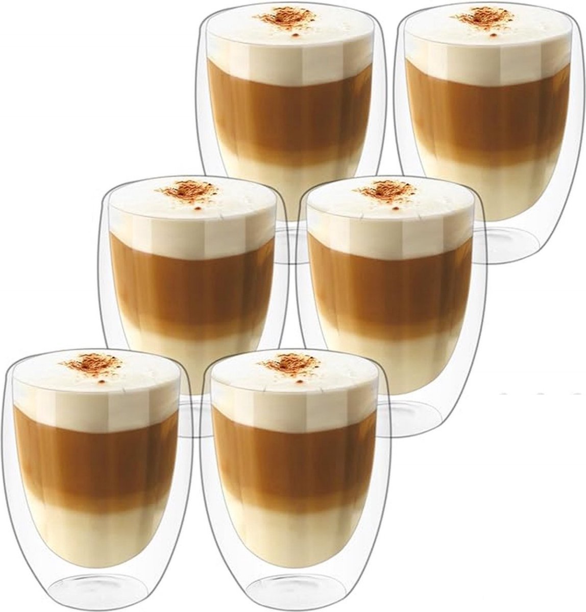 Cheffinger Dubbelwandige Glazen - 350 ml - Set van 6 - Koffieglazen - Theeglas - Cappuccino Glazen - Latte Macchiato Glazen - TEKZEN