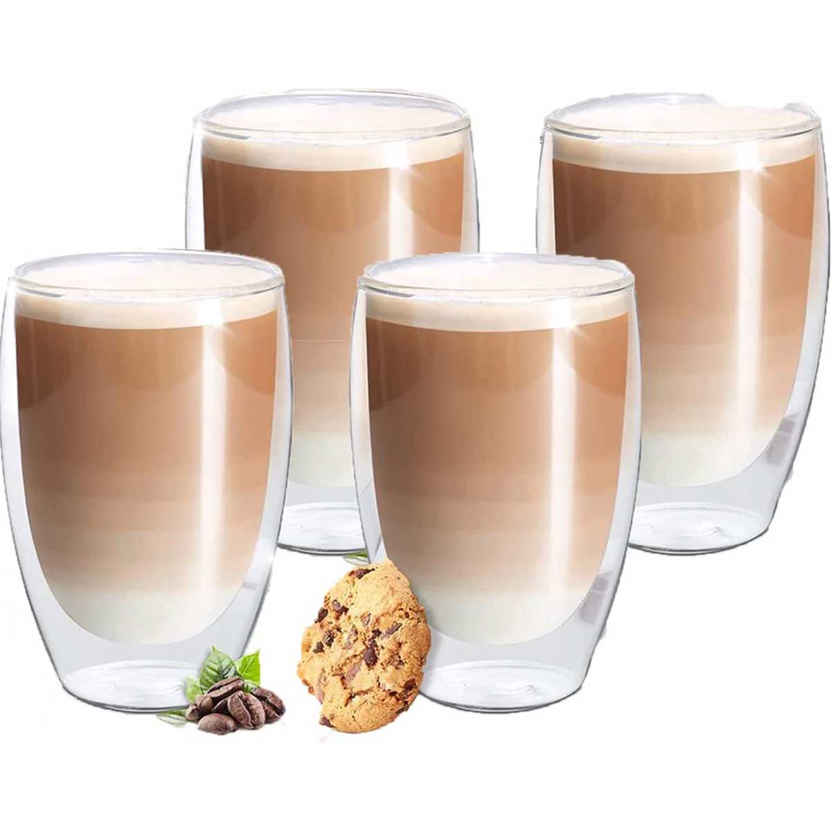 Cheffinger Dubbelwandige Glazen - 450 ml - Set van 4 - Koffieglazen - Theeglas - Cappuccino Glazen - Latte Macchiato Glazen - TEKZEN