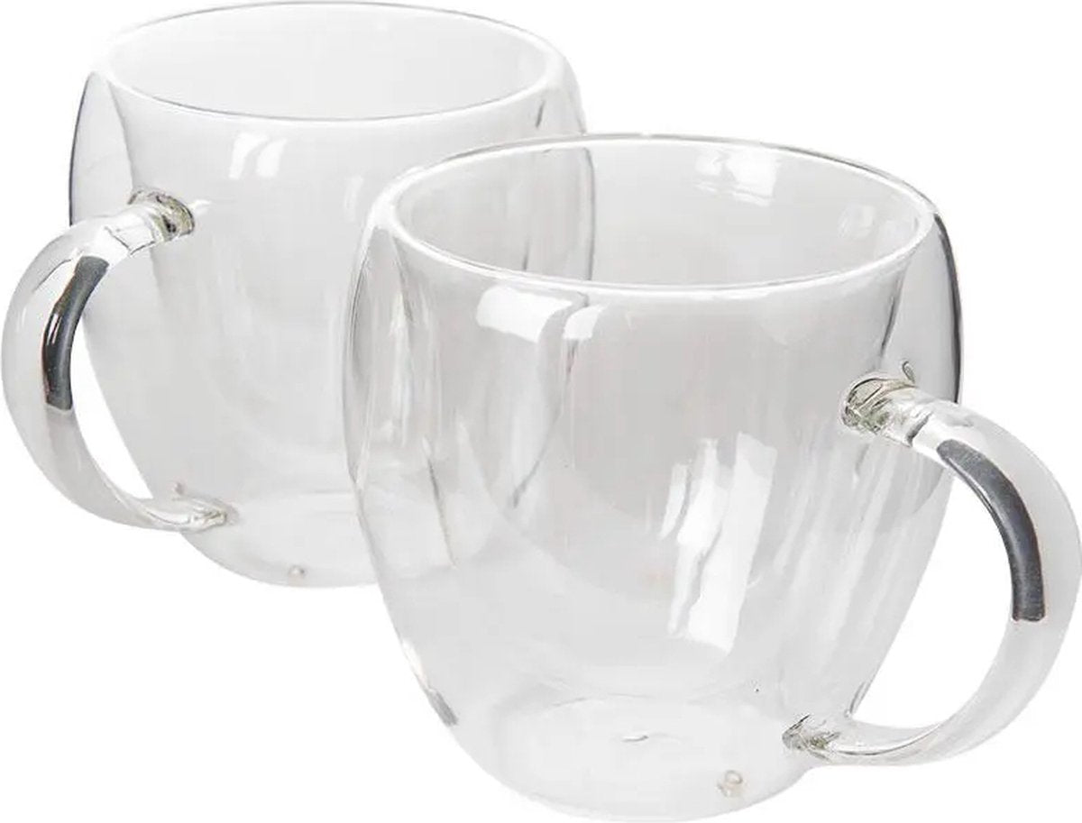 Cheffinger Dubbelwandige Glazen met Oor - 250 ml - Set van 2 - Koffieglazen - Theeglas - Cappuccino Glazen - Latte Macchiato Glazen - TEKZEN
