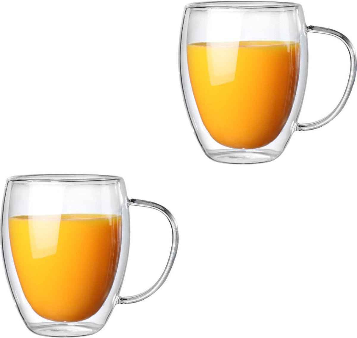 Glozini Dubbelwandige Glazen met Oor - 350 ml - Set van 2 - Koffieglazen - Theeglas - Cappuccino Glazen – productafbeelding