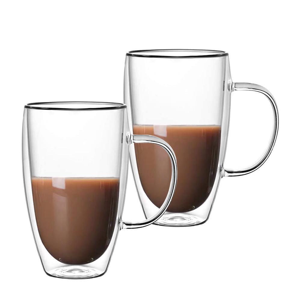 Cheffinger Dubbelwandige Glazen met Oor - 450 ml - Set van 2 - Koffieglazen - Theeglas - Cappuccino Glazen - Latte Macchiato Glazen - TEKZEN
