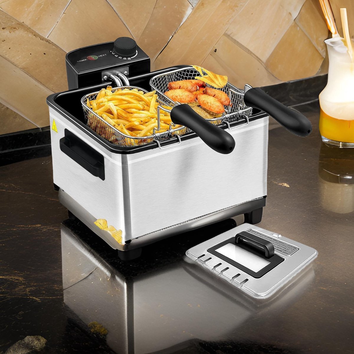 Cheffinger Friteuse - RVS - 2000W - Met Kijkvenster & Uitneembare Frituurmand - Frituurpan - TEKZEN