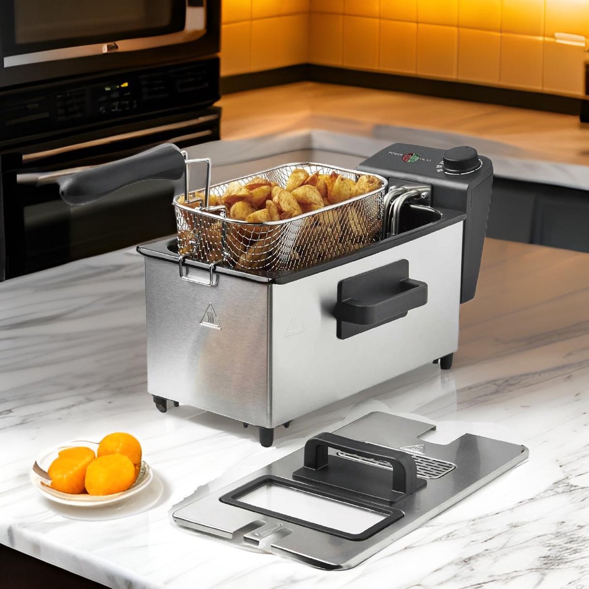 Cheffinger Friteuse - RVS - 2000W - Met Kijkvenster & Uitneembare Frituurmand - Frituurpan - TEKZEN