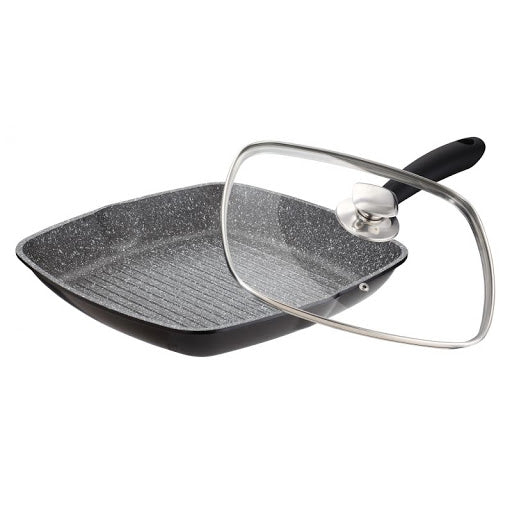 Cheffinger Grillpan met Deksel - 28cm - Zwart - Inductie - TEKZEN