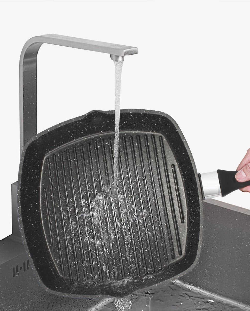 Cheffinger Grillpan met Deksel - 28cm - Zwart - Inductie - TEKZEN