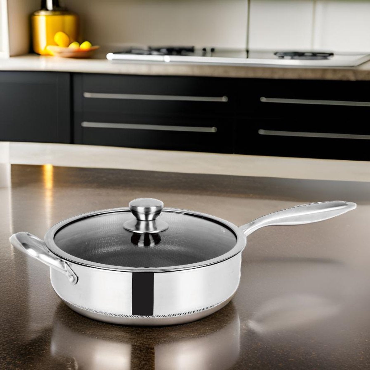 Cheffinger Hapjespan met Deksel - 28cm - RVS - Honingraat - Inductie - TEKZEN