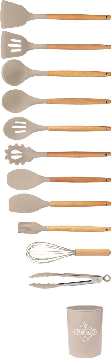 Cheffinger Keukengerei Set met Houder - 12 - delig - Oud Roze - Kookgerei Set - TEKZEN