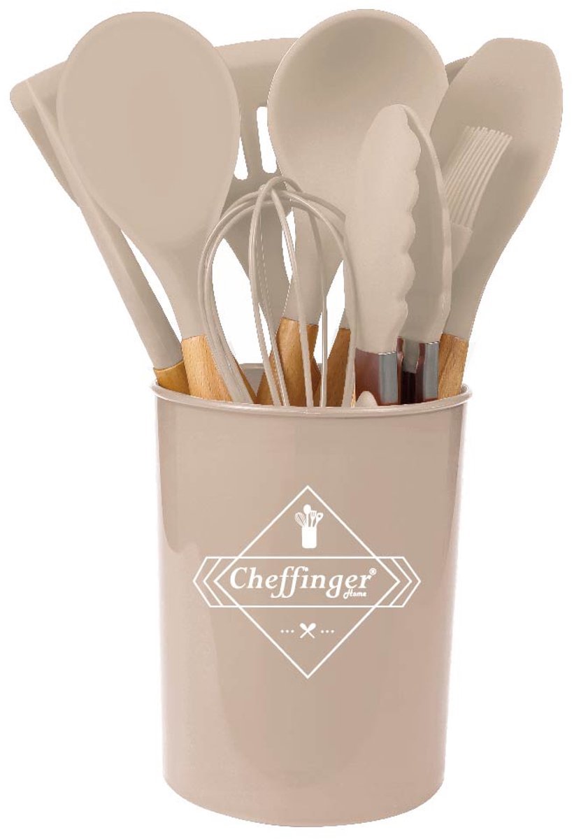 Cheffinger Keukengerei Set met Houder - 12 - delig - Oud Roze - Kookgerei Set - TEKZEN