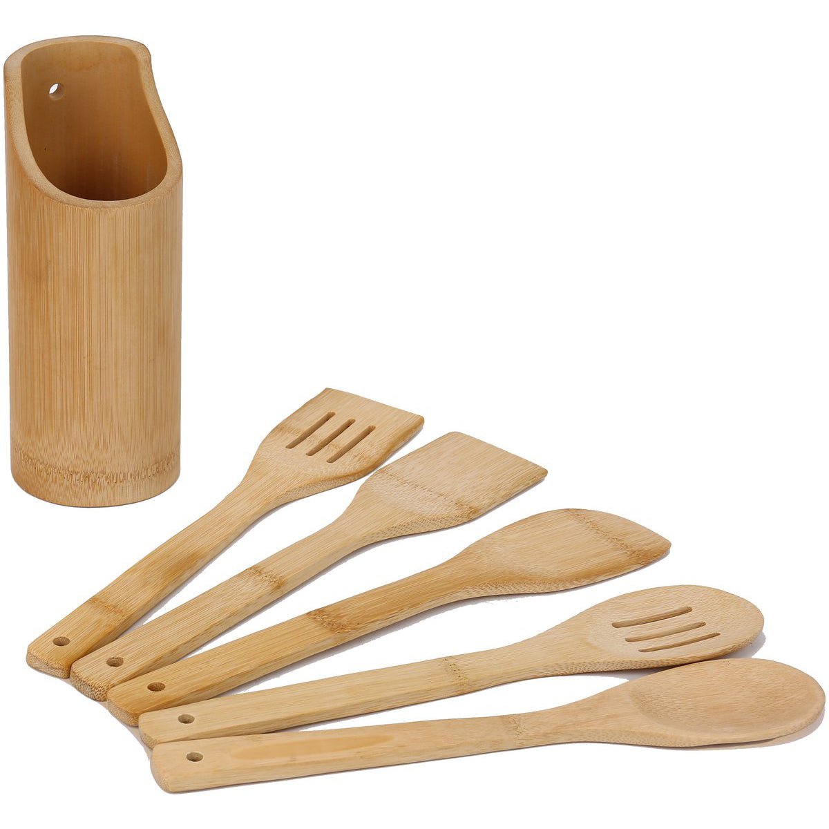 Cheffinger Keukengerei Set met Standaard - 6 - delig - Bamboe - TEKZEN