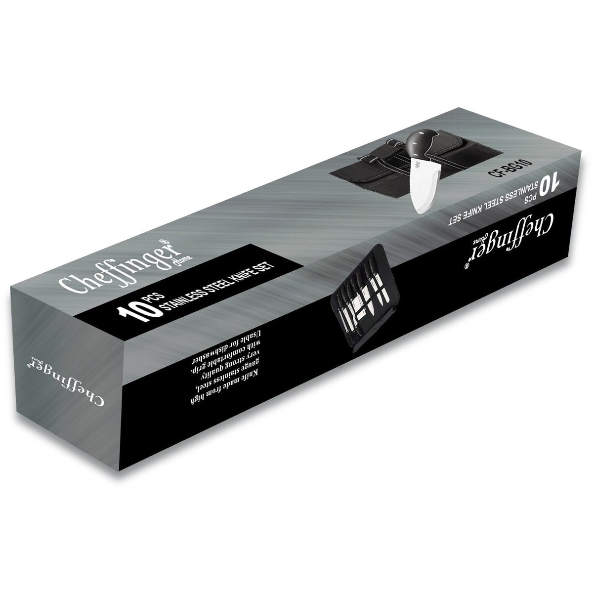 Cheffinger Messenset – 10 - delig – Professionele Keuken - & BBQ - messen met Slijper en Opbergtas - TEKZEN