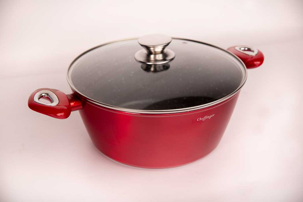 Cheffinger Pannenset - 10 - delig - Rood - Inductie - Met Glazen Deksels - TEKZEN