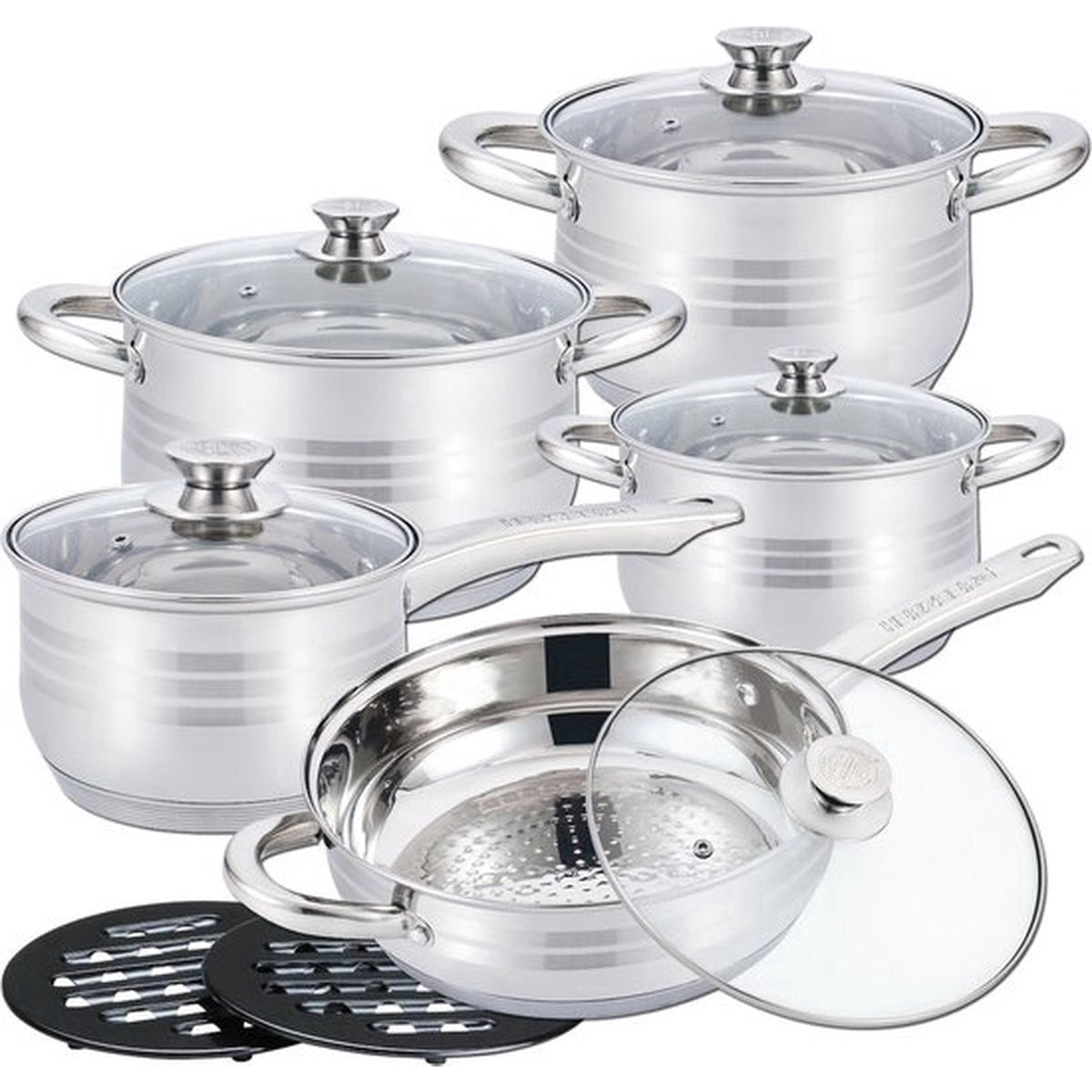 Cheffinger Pannenset - 12 - delig - Zilver - RVS - Kookpannen - Inductie - TEKZEN