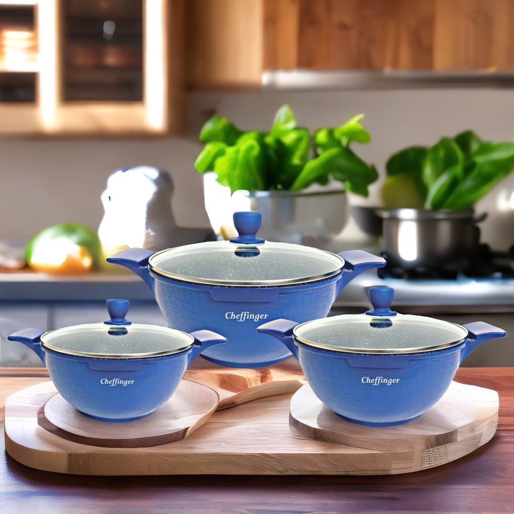 Cheffinger Pannenset - Crocodile Line - 6 - delig - 20, 24 & 28cm - TEKZEN