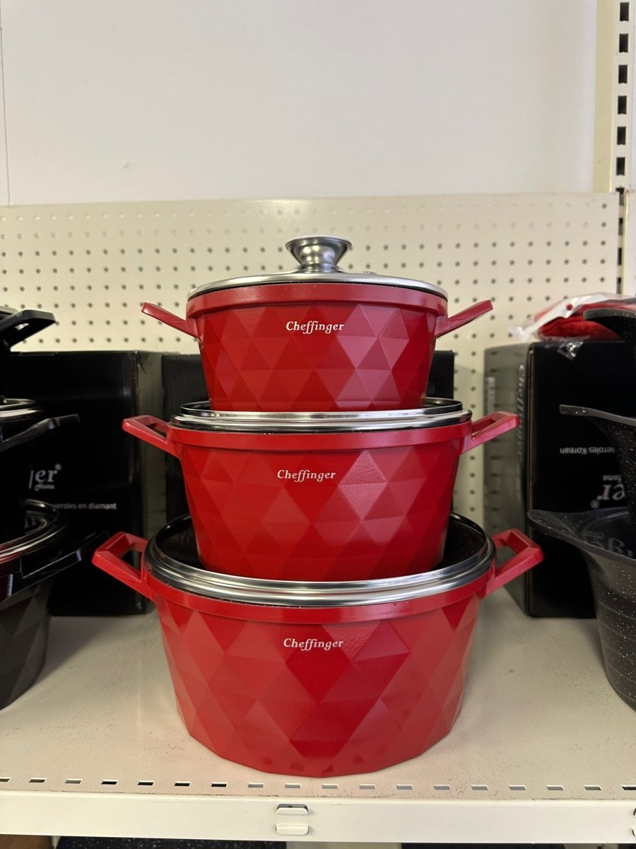 Cheffinger Pannenset - Diamond Line - 6 - delig - 20, 24 & 28 cm - Rood - TEKZEN