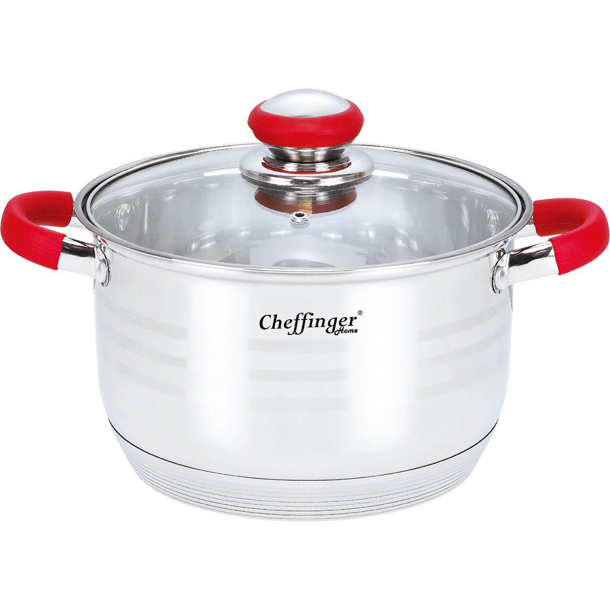 Cheffinger Pannenset met Glazen Deksel - 12 - delig - RVS - Inductie - Zilver/Rood - TEKZEN