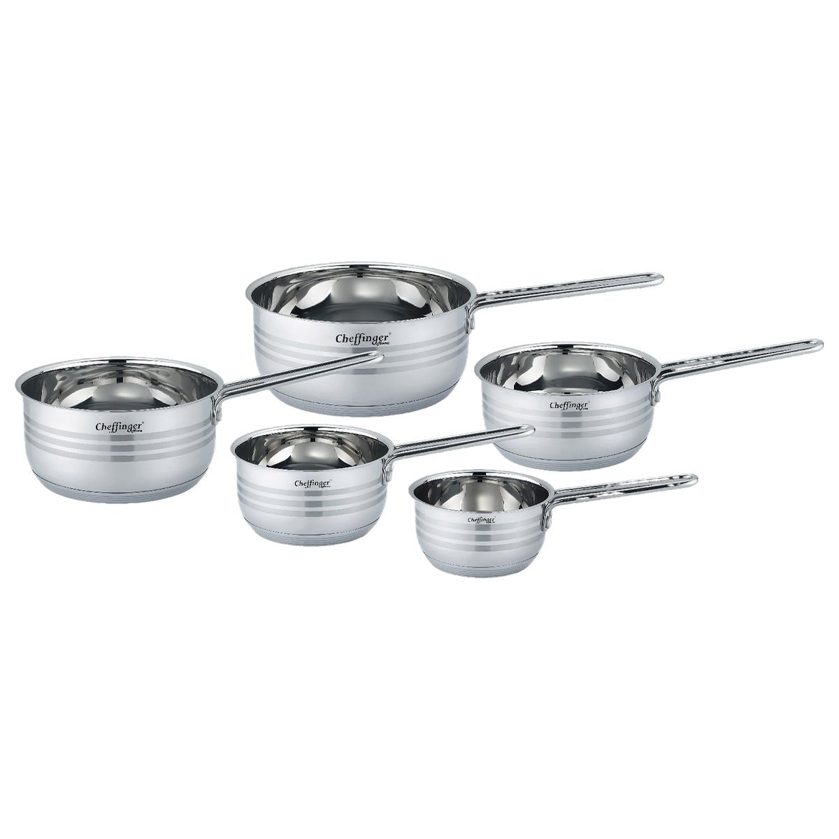 Cheffinger Sauspannen Set met Deksel - 10 - delig - 12/14/16/18/20cm - RVS - Inductie - Steelpannen Set - TEKZEN