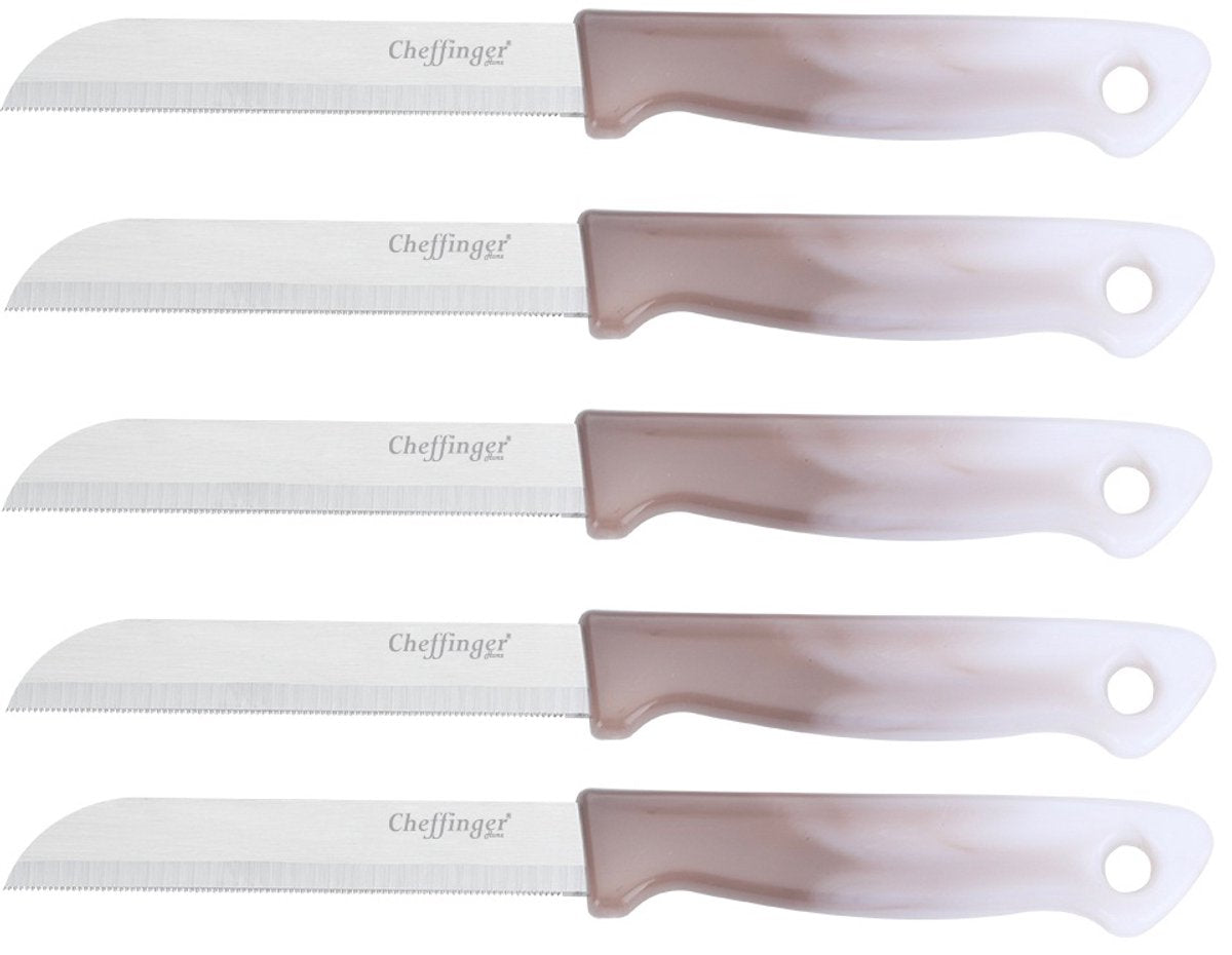 Cheffinger Schilmessenset – RVS Glad – 18 cm – Bruin – 5 Stuks - Schilmesje - TEKZEN