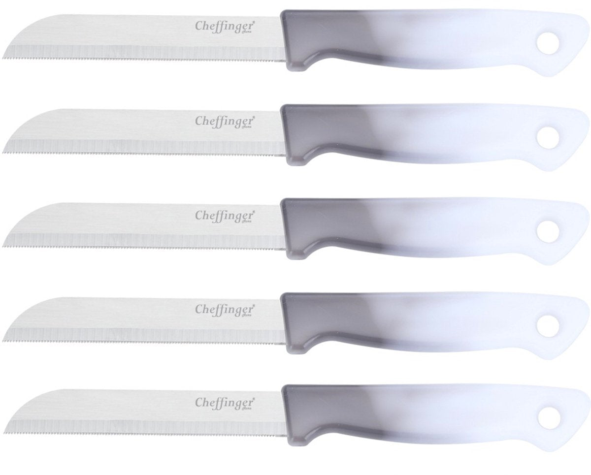 Cheffinger Schilmessenset – RVS Glad – 18 cm – Grijs – 5 Stuks - Schilmesje - TEKZEN