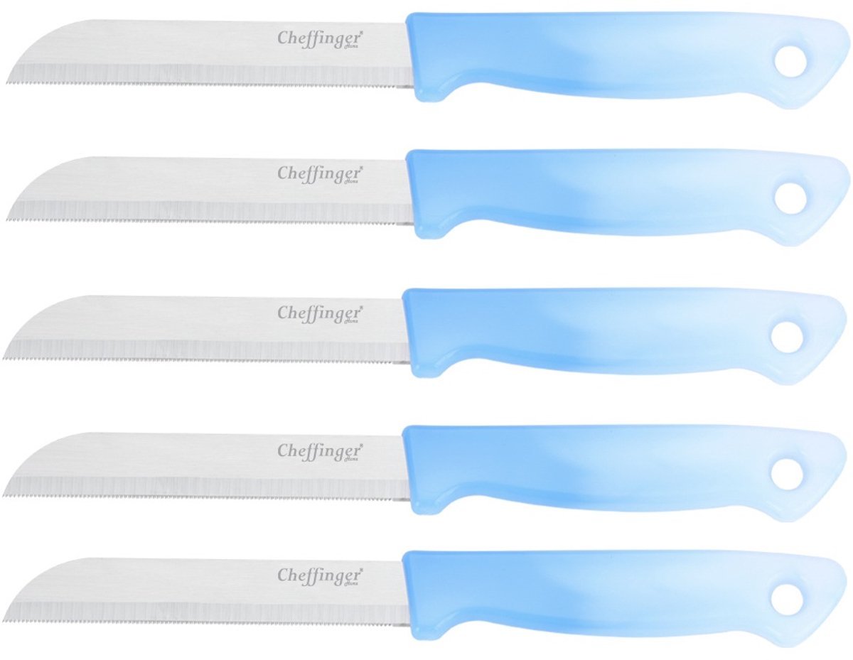 Cheffinger Schilmessenset – RVS Glad – 18 cm – Lichtblauw – 5 Stuks - Schilmesje - TEKZEN
