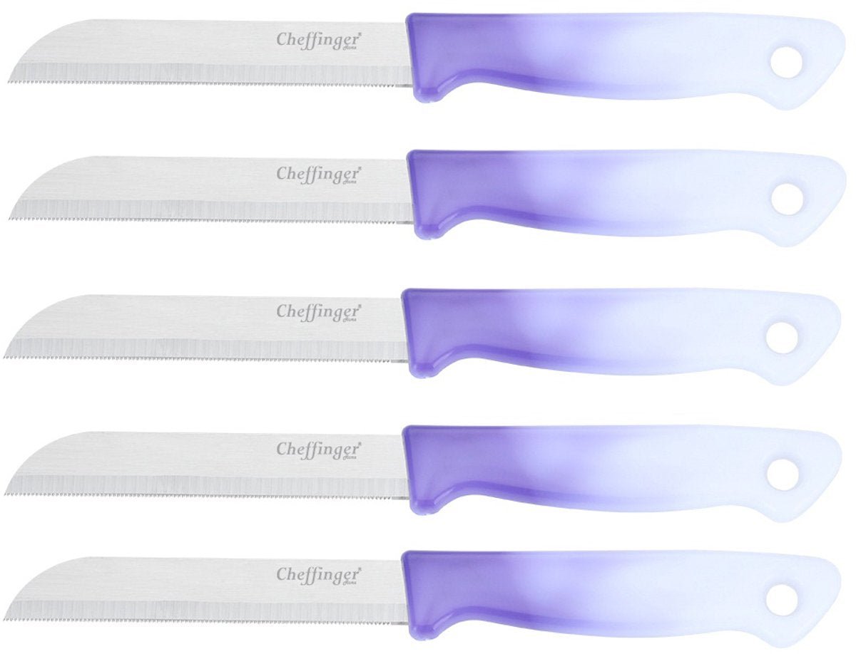 Cheffinger Schilmessenset – RVS Glad – 18 cm – Lila – 5 Stuks - Schilmesje - TEKZEN