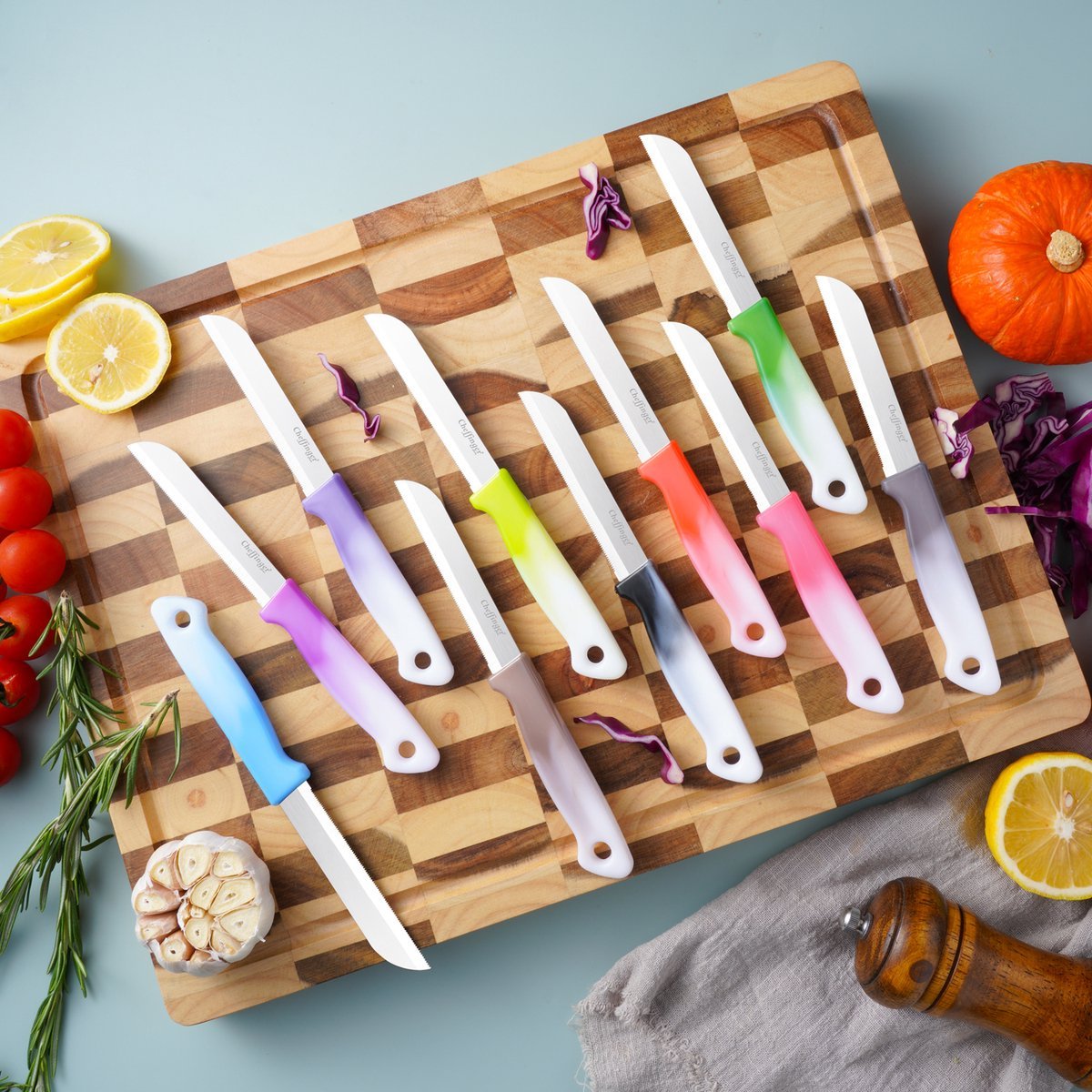 Cheffinger Schilmessenset – RVS Glad – 18 cm – Mix Kleur – 10 Stuks - Schilmesje - TEKZEN