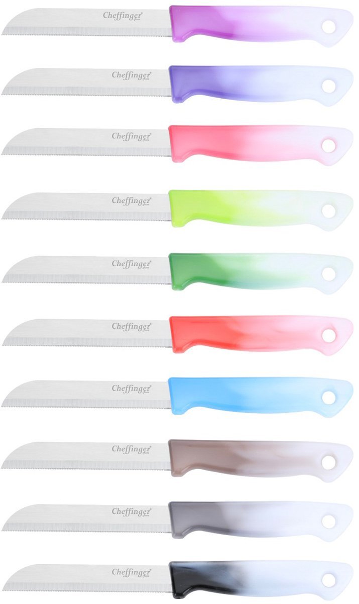 Cheffinger Schilmessenset – RVS Glad – 18 cm – Mix Kleur – 10 Stuks - Schilmesje - TEKZEN