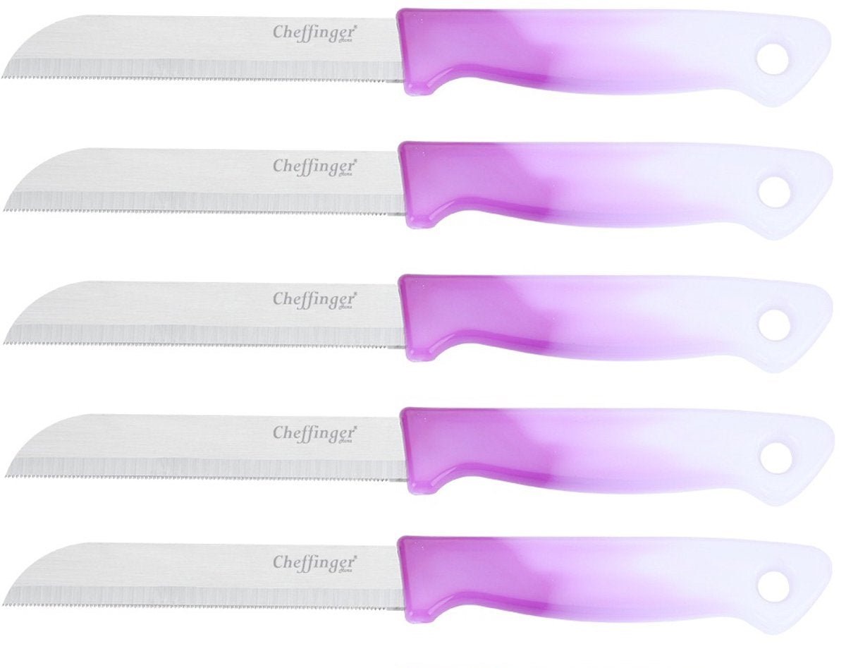 Cheffinger Schilmessenset – RVS Glad – 18 cm – Paars – 5 Stuks - Schilmesje - TEKZEN